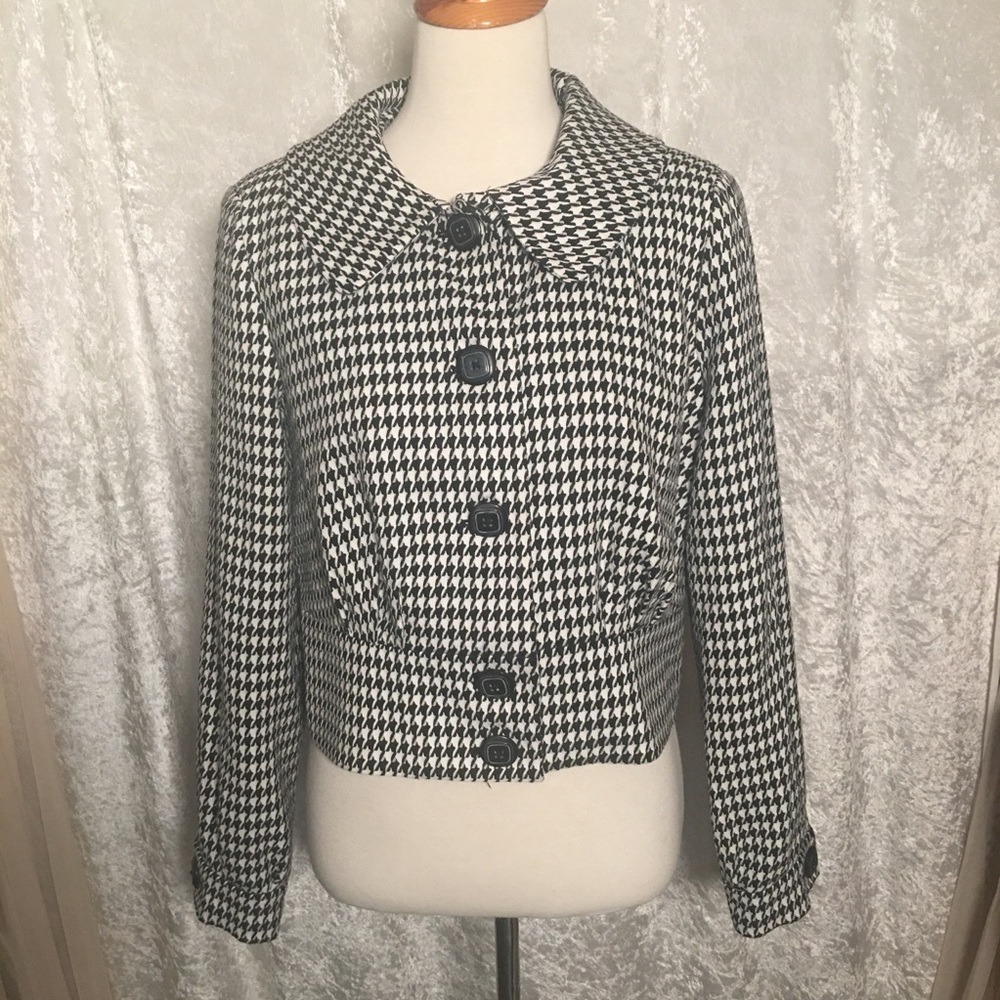 Worthington Houndstooth Blazer cropped black and white  Size L